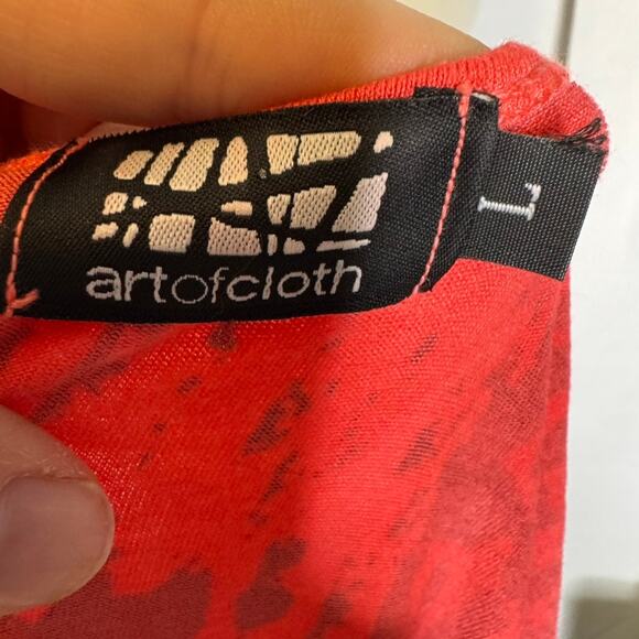Art of Cloth Tunic Top Abstract Print Cutout Back Red/Black L - Picture 5 of 7